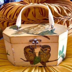 Annie Laurie Originals Palm Beach yellow and green Owl bag